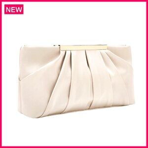 Pleated Satin Evening Clutch with Detachable Chain, 11x5.9 Inches